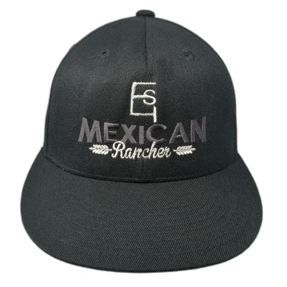 210 Fitted Baseball Cap Black 7 1/4 Mexican Rancher Logo Flat Brim Wool Hat